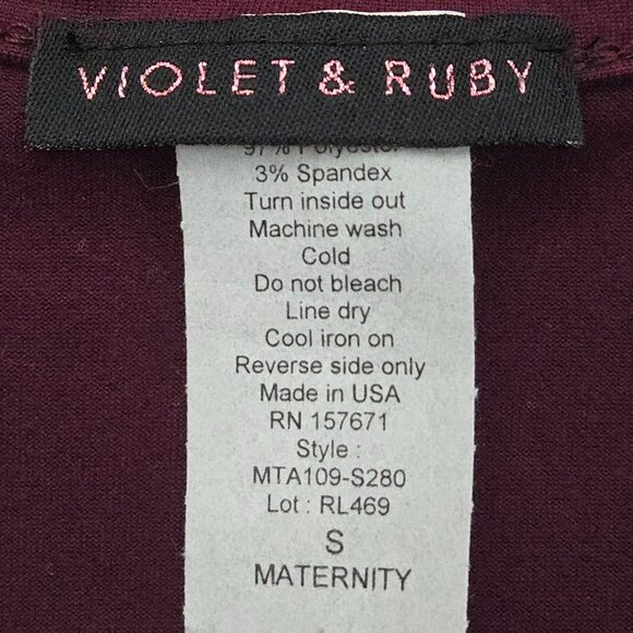 NWT Women's Maternity Violet & Ruby Top Faith Hope Love Burgundy Size S Ruching - Picture 3 of 4